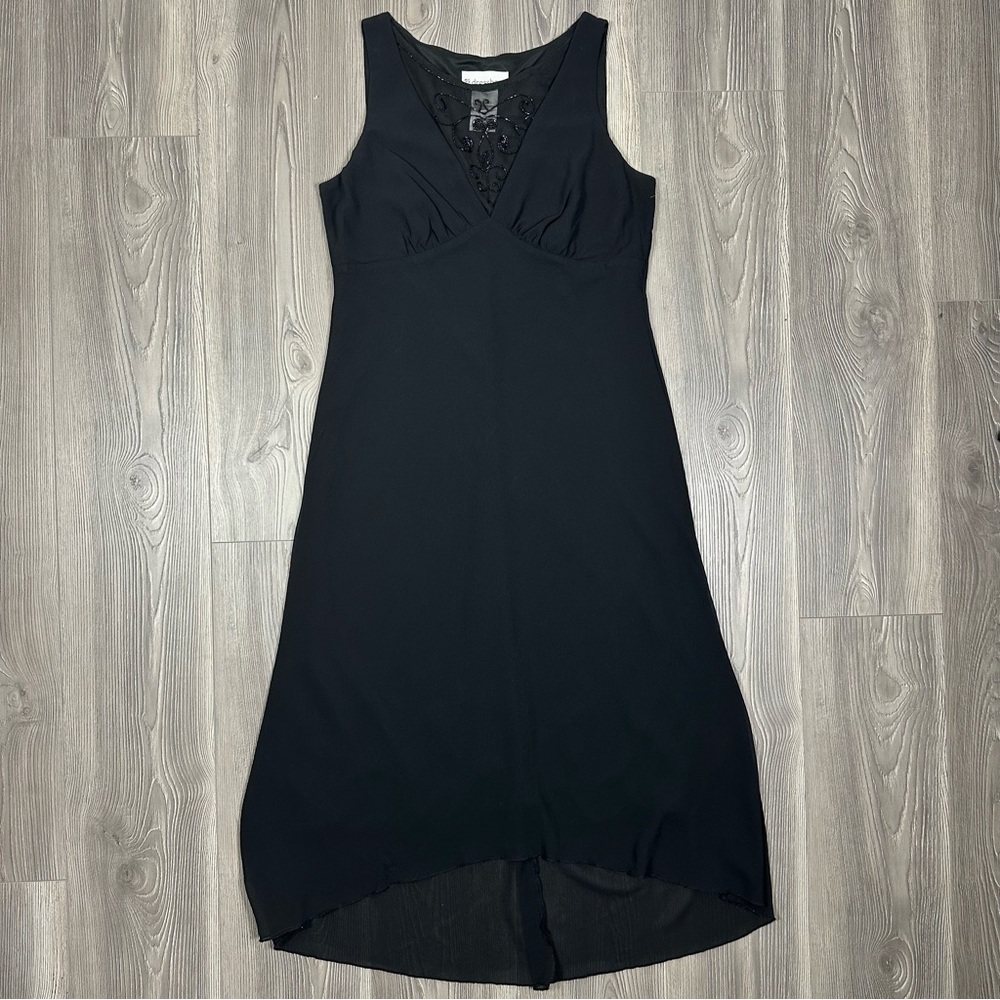 Dressbarn Black Beaded Mesh Panel Midi Dress Women’s Size‎ 10 Cocktail Party